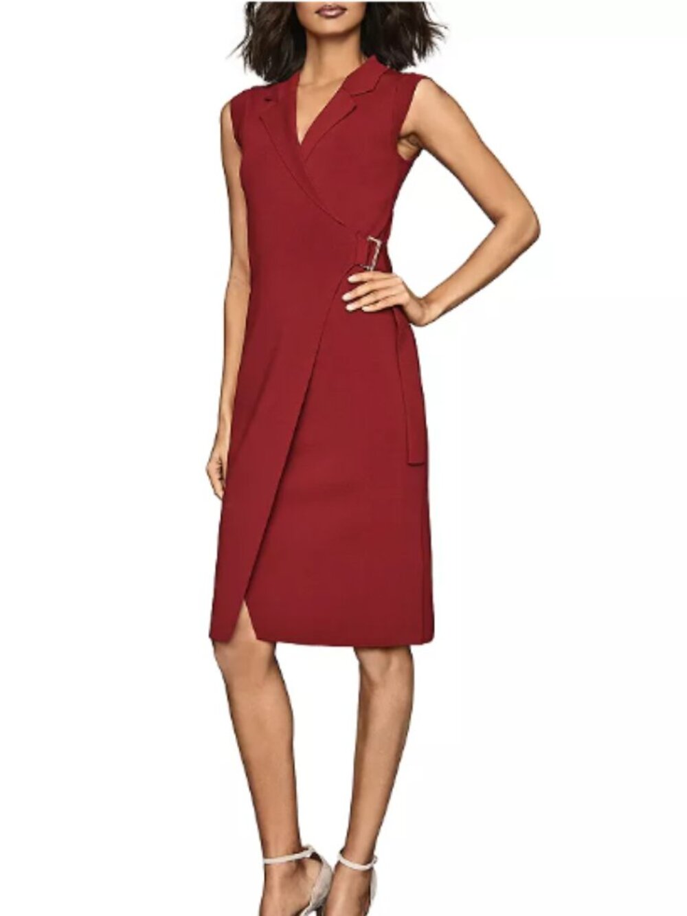 Reiss "Eliah" Burgundy Ribbed Knit Wrap Dress | Size L